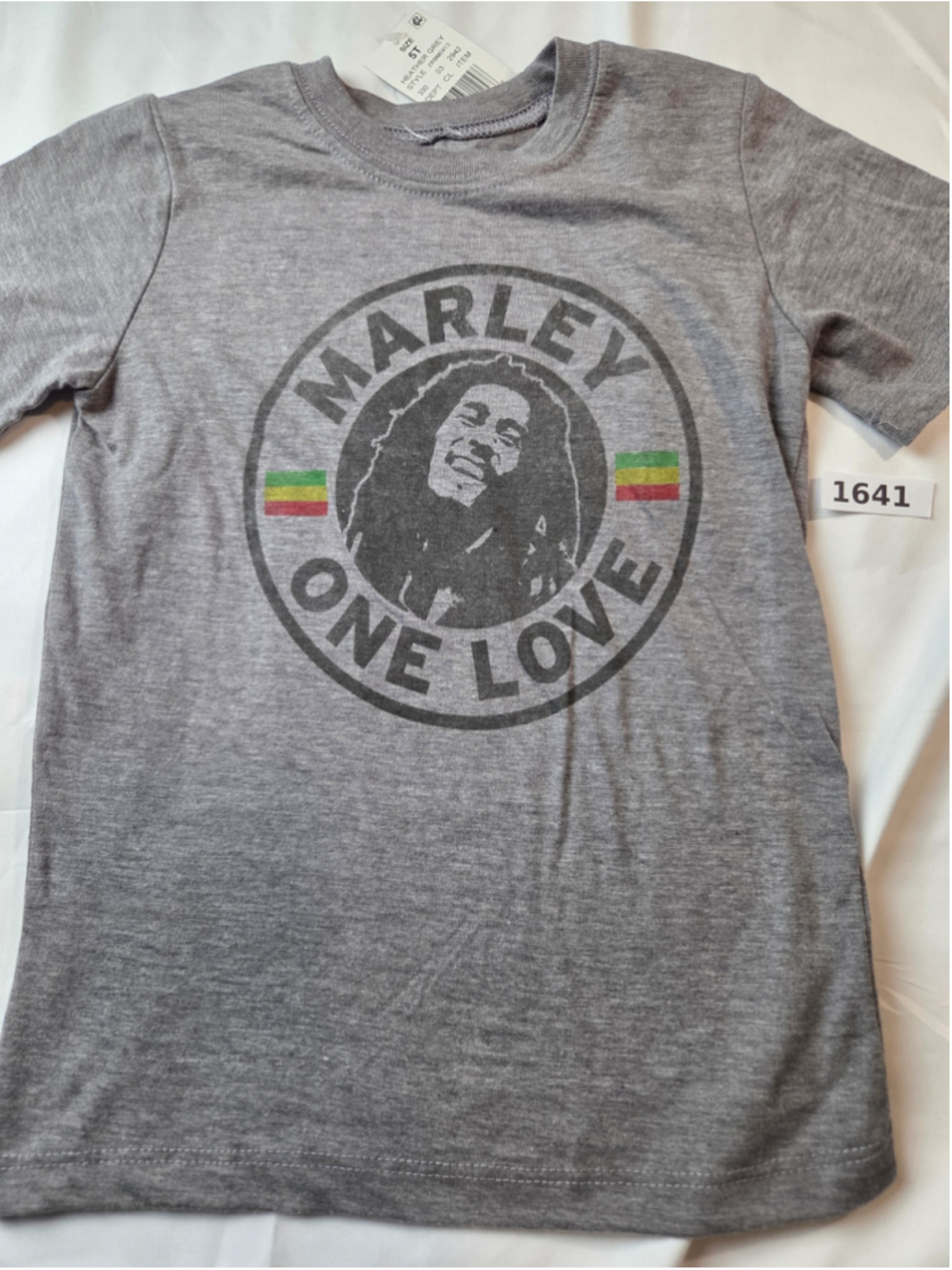 Boys Zion Rootswear Bob Marley One Love Graphic Tee Grey Size 5T #1641